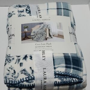 Laura Ashley Plaid and Floral Plush Throw